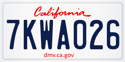 CA license plate 7KWA026