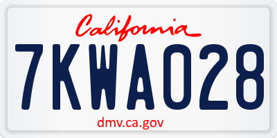 CA license plate 7KWA028