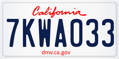 CA license plate 7KWA033