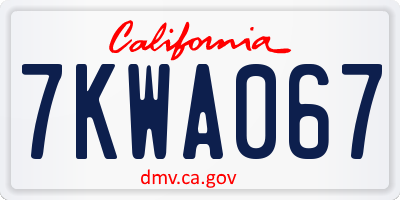 CA license plate 7KWA067