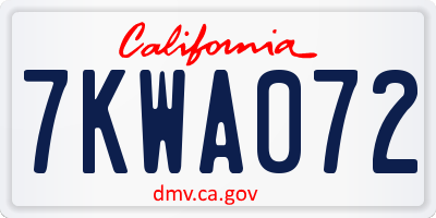 CA license plate 7KWA072