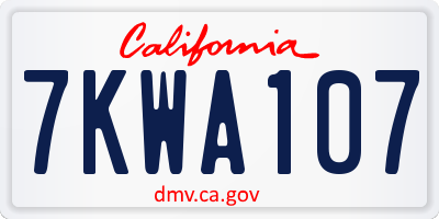 CA license plate 7KWA107