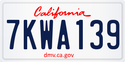 CA license plate 7KWA139