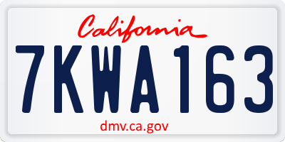CA license plate 7KWA163