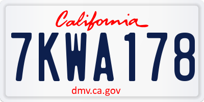 CA license plate 7KWA178