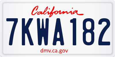 CA license plate 7KWA182