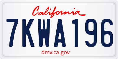 CA license plate 7KWA196