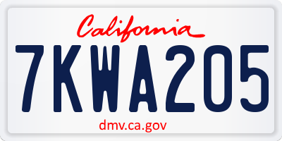 CA license plate 7KWA205