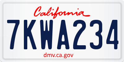 CA license plate 7KWA234