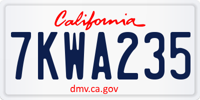 CA license plate 7KWA235