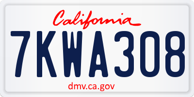 CA license plate 7KWA308