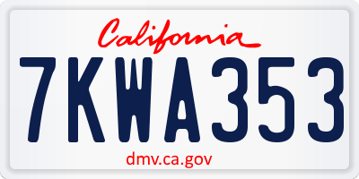 CA license plate 7KWA353