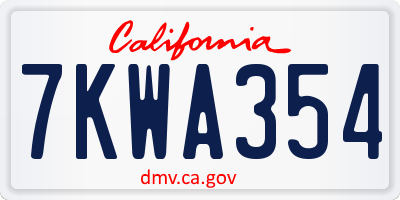 CA license plate 7KWA354