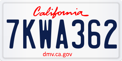 CA license plate 7KWA362
