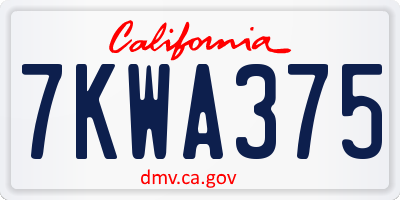 CA license plate 7KWA375