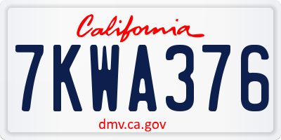 CA license plate 7KWA376