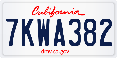 CA license plate 7KWA382