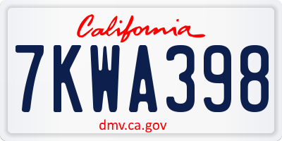 CA license plate 7KWA398
