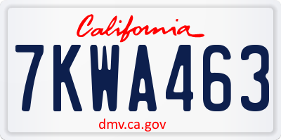 CA license plate 7KWA463
