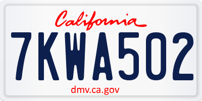 CA license plate 7KWA502