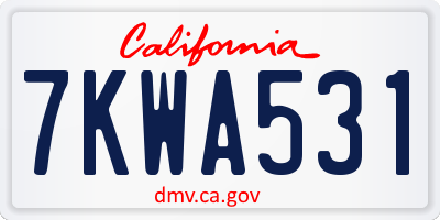 CA license plate 7KWA531