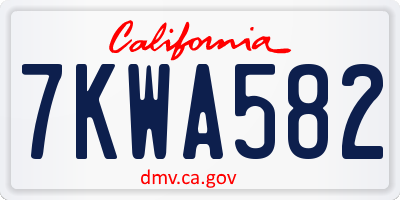 CA license plate 7KWA582