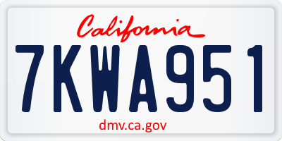 CA license plate 7KWA951