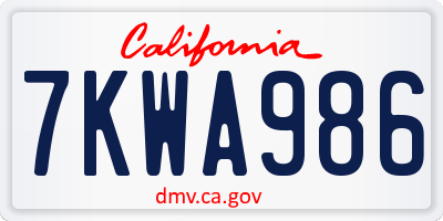 CA license plate 7KWA986