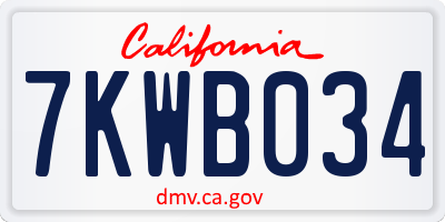 CA license plate 7KWB034