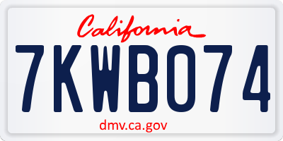 CA license plate 7KWB074