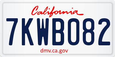 CA license plate 7KWB082