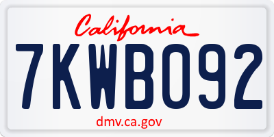 CA license plate 7KWB092