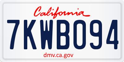 CA license plate 7KWB094