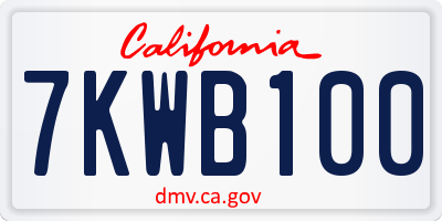 CA license plate 7KWB100