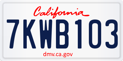CA license plate 7KWB103