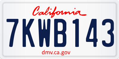 CA license plate 7KWB143