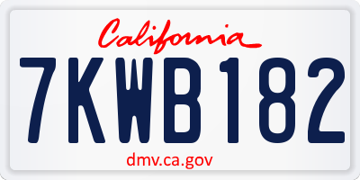 CA license plate 7KWB182