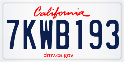 CA license plate 7KWB193