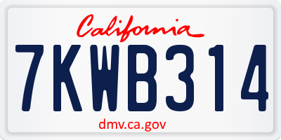 CA license plate 7KWB314