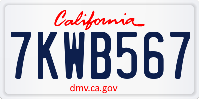 CA license plate 7KWB567