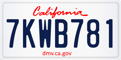 CA license plate 7KWB781