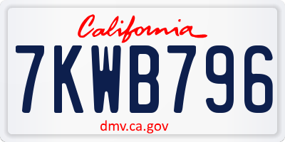 CA license plate 7KWB796