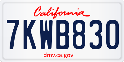 CA license plate 7KWB830