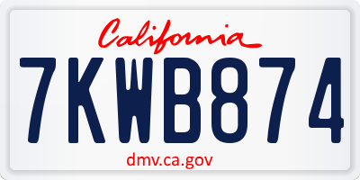 CA license plate 7KWB874