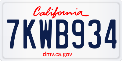 CA license plate 7KWB934
