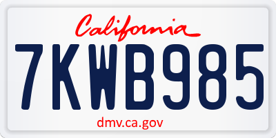 CA license plate 7KWB985