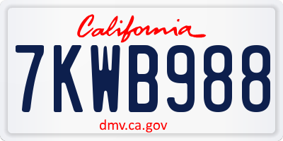 CA license plate 7KWB988