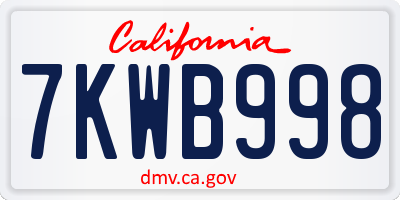 CA license plate 7KWB998
