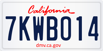 CA license plate 7KWBO14