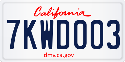 CA license plate 7KWD003